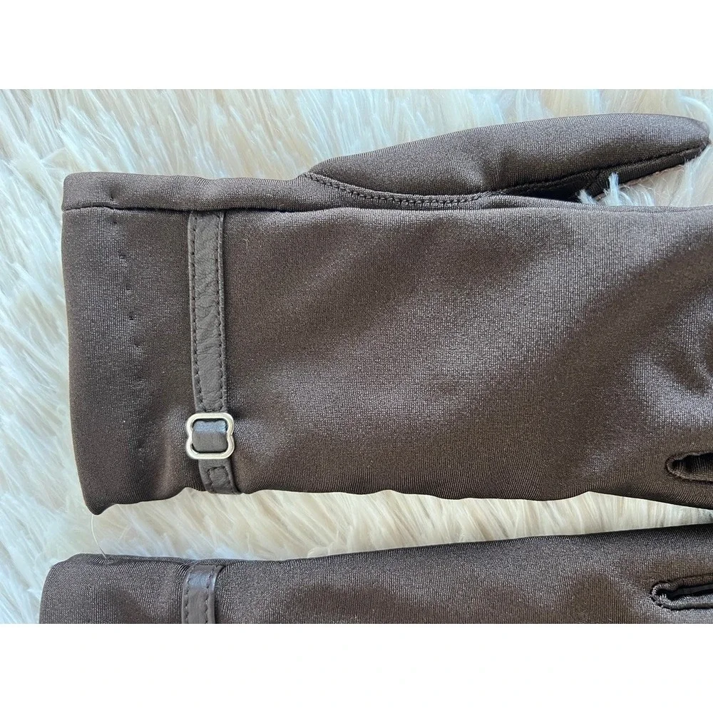 Brown Stretch Riding Gloves Faux Suede Genuine Leather Touchscreen Style Winter